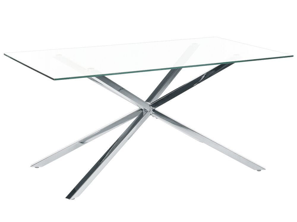 Beliani Jedálenský stôl so sklenenou vrchnou doskou 160 x 90 cm strieborný CORA